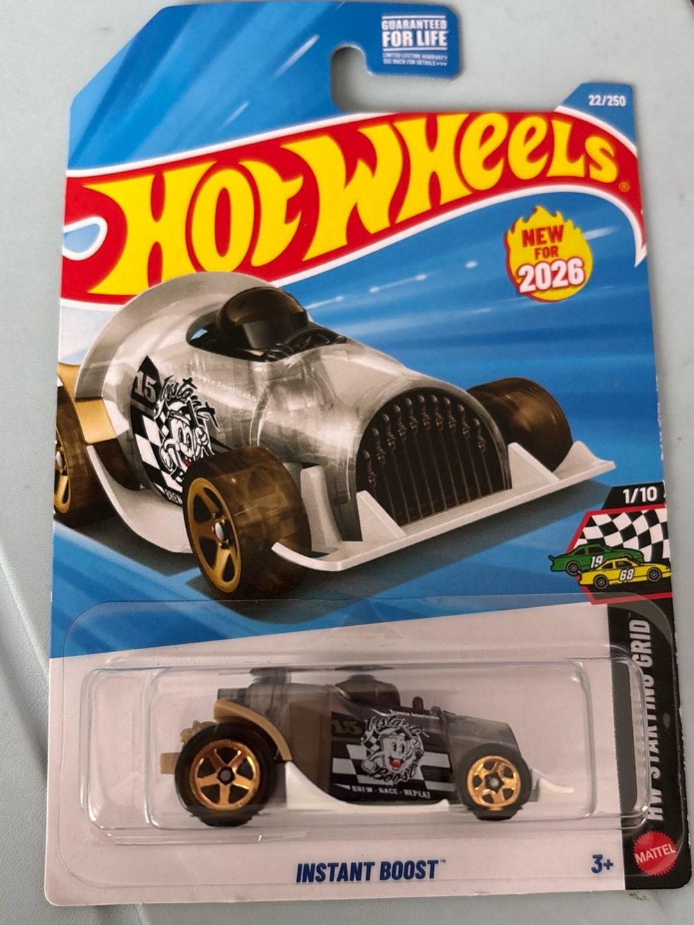 Mattel Hot Wheels Instant Boost Toy Car - Silver with Gold Wheels